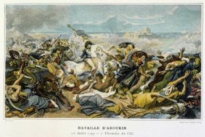 Ägyptenfeldzug (1798-1801): Joachim Murat (1767-1815) während der Schlacht von Abukir am 25. Juli 1799, bei der Bonaparte die Türken ins Meer trieb von French School