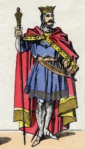 Kapetingische Dynastie: Porträt von Hugo Capet (940-996), König der Franken von 987 bis 996. Epinal-Bild aus dem späten 19. Jahrhundert. Private Sammlung von French School