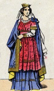 Kapetinger-Dynastie: Porträt von Adelheid von Aquitanien (oder Adele) auch genannt Adelheid von Poitiers, 945 oder 952 - 1004, Königin von Frankreich, Ehefrau von Hugo Capet (940-996). Epinal-Bildgebung aus dem späten 19. Jahrhundert. Private Sammlung. von French School