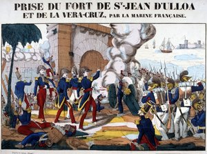 Eroberung des Forts von San Juan de Ulúa und La Vera Cruz in Mexiko im November 1838. Bild von Epinal von French School