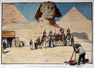 Karawane von Touristen vor der Sphinx von Gizeh fotografiert von French School
