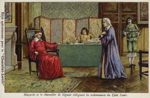 Kardinal Mazarin und Kanzler Seguier entwerfen die Verordnungen des Code Louis von French School