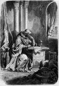 Kardinal, Liebhaber von Päpstin Johanna (Papst von 855 bis 858). Gravur in „Histoire des papes-rois-reines-et-empereurs à travers les siècles“ von Maurice Lachatre von French School
