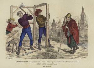 Zimmerleute und ein Bettler, 15. Jahrhundert von French School