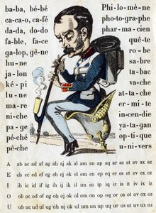 Karikatur in einer preußischen Schlachtschiffuniform. ABC Militär (Alphabet - Abecedarium). Bild von Epinal