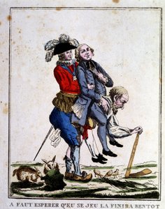 Karikatur über Steuern vor der Revolution: Klerus und Adel leben auf dem Rücken des Dritten Standes, um 1789