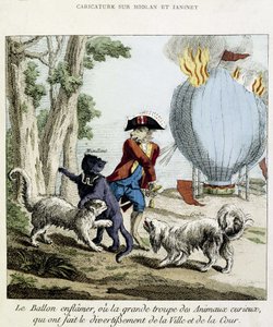 Karikatur über das Feuer des Ballons von Miolan und Janinet, 11. Juli von French School