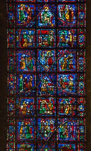 Kathedrale von Chartres, Buntglas: Leben des heiligen Fulbert, Bischof von Chartres im 11. Jahrhundert, Detail
