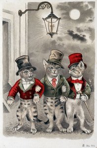 Katzen in Szene - Postkarte Anfang 20. Jahrhundert. von French School