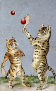 Katzen spielen Tennis - Postkarte Anfang 20. Jahrhundert von French School