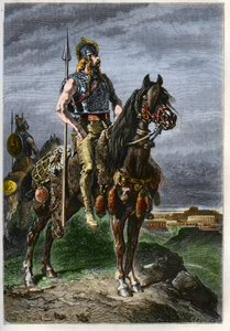 Gallischer Reiter - Gallier zu Pferd im antiken Römischen Reich - Gravur aus „Die Geschichte Frankreichs erzählt meinen Enkeln“ - von François Guizot - 1872-1876 von French School