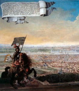 Kavalieransicht von Paris vom Faubourg Saint Jacques. Gedenken an die Verteidigung von Paris durch Kanzler Pepin des Essarts nach dem Verrat von Etienne Marcel im Jahr 1358. Detail. Gemälde der französischen Schule. 1640 Paris, Musée Carnavalet von French School