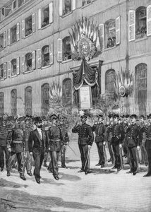 Hundertjahrfeier der École Polytechnique: Sadi Carnot (1837-1894), französischer Präsident, überprüft die Studenten, Paris 1894 von French School