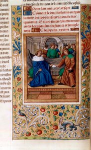 Karl VI. und Heinrich V. unterzeichnen den "Vertrag von Troyes" im Jahr 1420, Illustration aus den "Chroniques de Monstrelet" von French School