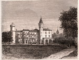 Schloss Lamartine - 71520 Saint Point - Gravur in „La France illustrée: géographie, histoire, administration statistique“ von V.A. Malt-Brown. 1884 von French School