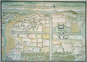 Schlösser der Loire: Ansicht des Schlosses von Plessis Bourre Aquarell der französischen Schule. 1699 Paris, B.N. von French School