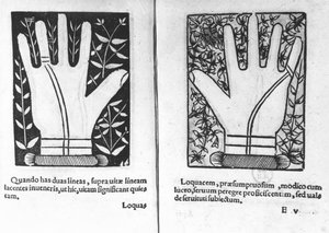 Chiromantische Hände, Illustration aus Chiromatiae Principiis...Anastasis von Bartolommeo della Rocca (Cocles) 1467-1504, 1555 von French School