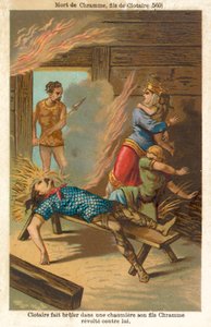 Chlothar I., König der Franken, verbrennt seinen rebellischen Sohn Chram und dessen Familie, 560 von French School