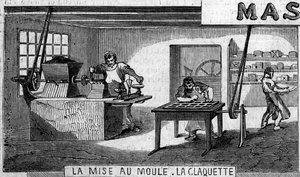 Schokoladenherstellung: Wiegen und Formen, Klopfen. Fabrik von M. Masson, Paris