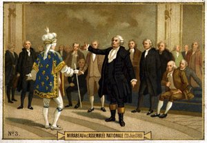 Chromolithographie darstellend Honoré Gabriel Riqueti, Graf von Mirabeau in der Nationalversammlung am 23. Juni