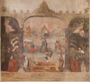 Kirche (Eglise Saint-Jean-Baptiste). Innenraum. Kapelle Saint-Fursy. Wandmalereien. Die Verherrlichung Mariens (Fresko genannt der gute Tod). Anfang 17. Jahrhundert. von French School
