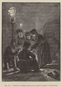 Kutscher wärmen sich auf den Straßen (Stich) von French School