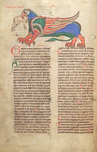 Ein Greif frisst einen Mann, aus Liber Floridus von Lambert de Saint-Omer, ca. 1120 von French School