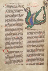 Text mit Illustration eines Drachen, aus Liber Floridus von Lambert de Saint-Omer, ca. 1120
