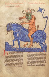 Satan reitet einen Behemoth, aus Liber Floridus von Lambert de Saint-Omer, ca. 1120 von French School