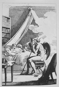 Collin de Plancy (1793-1887) im Gespräch mit dem Teufel, aus Le Diable Peint par Lui-meme (1825) illustriert in einer Geschichte der Magie, veröffentlicht Ende des 19. Jahrhunderts