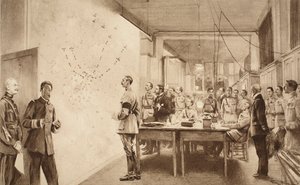 Kommandant und Stab der französischen Luftfahrtabteilung verfolgen den Fortschritt eines Gotha-Angriffs auf Paris, 1914-19