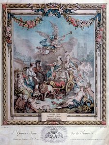 Gedenkfeier zur Krönung von Ludwig XVI. (1754-1793) in Reims am 11.06.1775. Gravur. Paris. Bibliothek des Arsenal