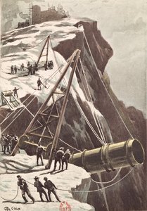 Bau einer Raketenabschusskanone, aus Von der Erde zum Mond von Jules Verne, veröffentlicht 1865