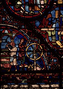 Böttcher bei der Arbeit, Detail aus dem Leben des Hl. Julian der Gastfreundliche Fenster im nördlichen Umgang von French School
