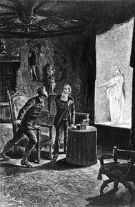 Graf Franz de Telek glaubt, seine ehemalige Geliebte La Stilla zu sehen, Illustration für Das Karpatenschloss von Jules Verne, veröffentlicht von Hetzel, 1892