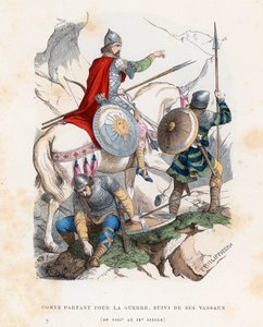 Graf zieht in den Krieg, gefolgt von seinen Vasallen, 8. bis 9. Jahrhundert von French School