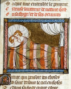 Paar im Bett. Miniatur aus dem Roman der Rose von Jean de Meun von French School