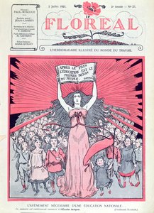 Cover der Zeitschrift Floreal zum vierzigsten Jahrestag der Ecoles Laiques in Frankreich, 2. Juli 1921 von French School