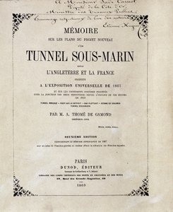 Deckblatt des „Memoire über die Pläne des neuen Projekts eines Unterwassertunnels zwischen England und Frankreich, präsentiert auf der Weltausstellung 1867“ von M.A. Thome de Gamond von French School