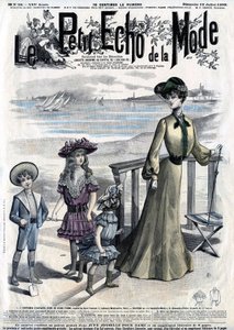 Cover der Frauenzeitschrift (Wochenzeitung) Le Petit Echo de la Mode, Nr. 28 vom 12. Juli von French School
