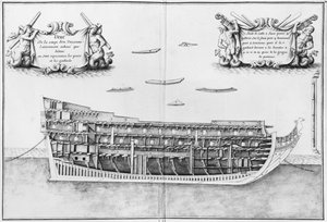 Querschnitt des vollständig fertiggestellten Inneren eines Schiffes, Illustration aus dem Atlas de Colbert, Tafel 37