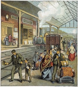 Menschenmenge am Kai eines Bahnhofs in England
