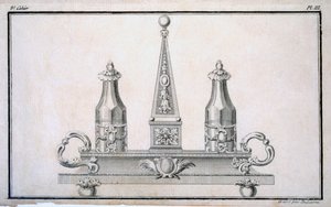 Menage-Set auf Ständer, aus einem Musterbuch für neoklassizistische Metallarbeiten zusammengestellt von Duhamel, ca. 1770er-80er Jahre