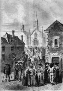 Alltagsleben in der Bretagne: Ausgang aus der Kirche von Locminé von French School
