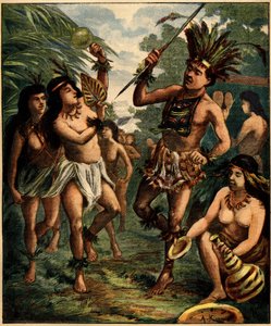 Tanz der Roucouyan-Indianer in der Karibik. Gravur in „La Terre Illustree“ Nr. 77 vom 21. April 1892. von French School