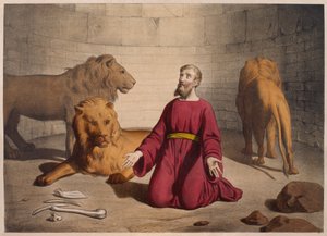 Daniel in der Löwengrube, Illustration aus einem Katechismus L