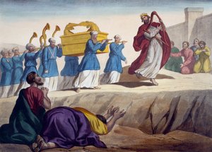 David begleitet die Bundeslade nach Jerusalem, Illustration aus einem Katechismus L