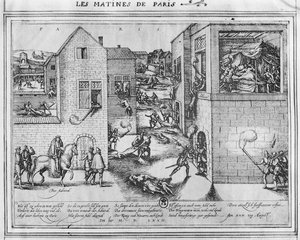 Tod von Admiral Gaspard II de Coligny (1519-72) zur Zeit des Massakers an Bartholomäus 1572 von French School