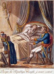 Tod von General Hoche am 17. September 1797: Seit die Republik triumphiert, sterbe ich zufrieden. Gravur des 18. Jahrhunderts. Private Sammlung von French School