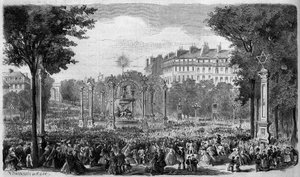 Dekoration des Rond Point des Champs Elysees in Paris für das Fest am 15. August von French School